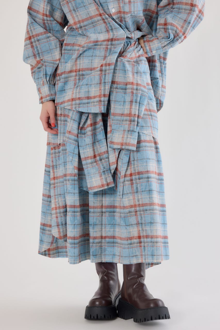 ヴィンテージチェックシャツスカート 柄BLU FREE