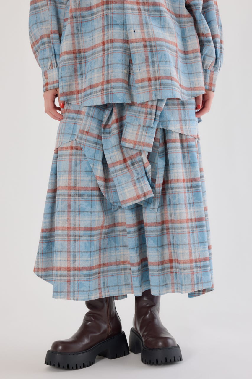 ヴィンテージチェックシャツスカート 柄BLU FREE