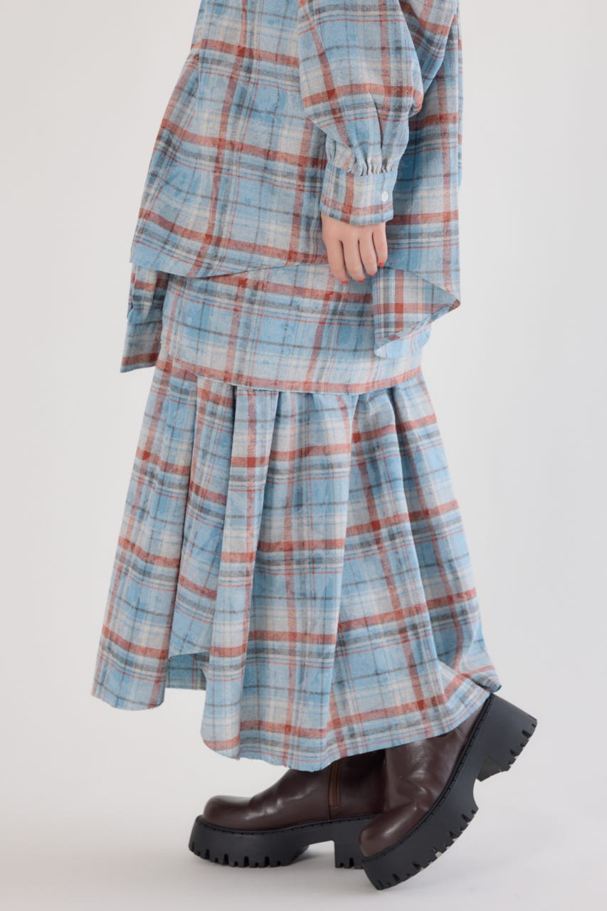 ヴィンテージチェックシャツスカート 柄BLU FREE