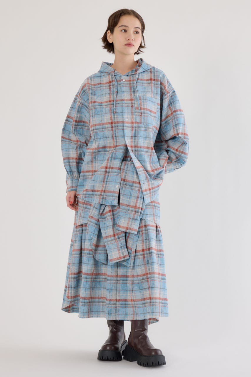 ヴィンテージチェックシャツスカート 柄BLU FREE