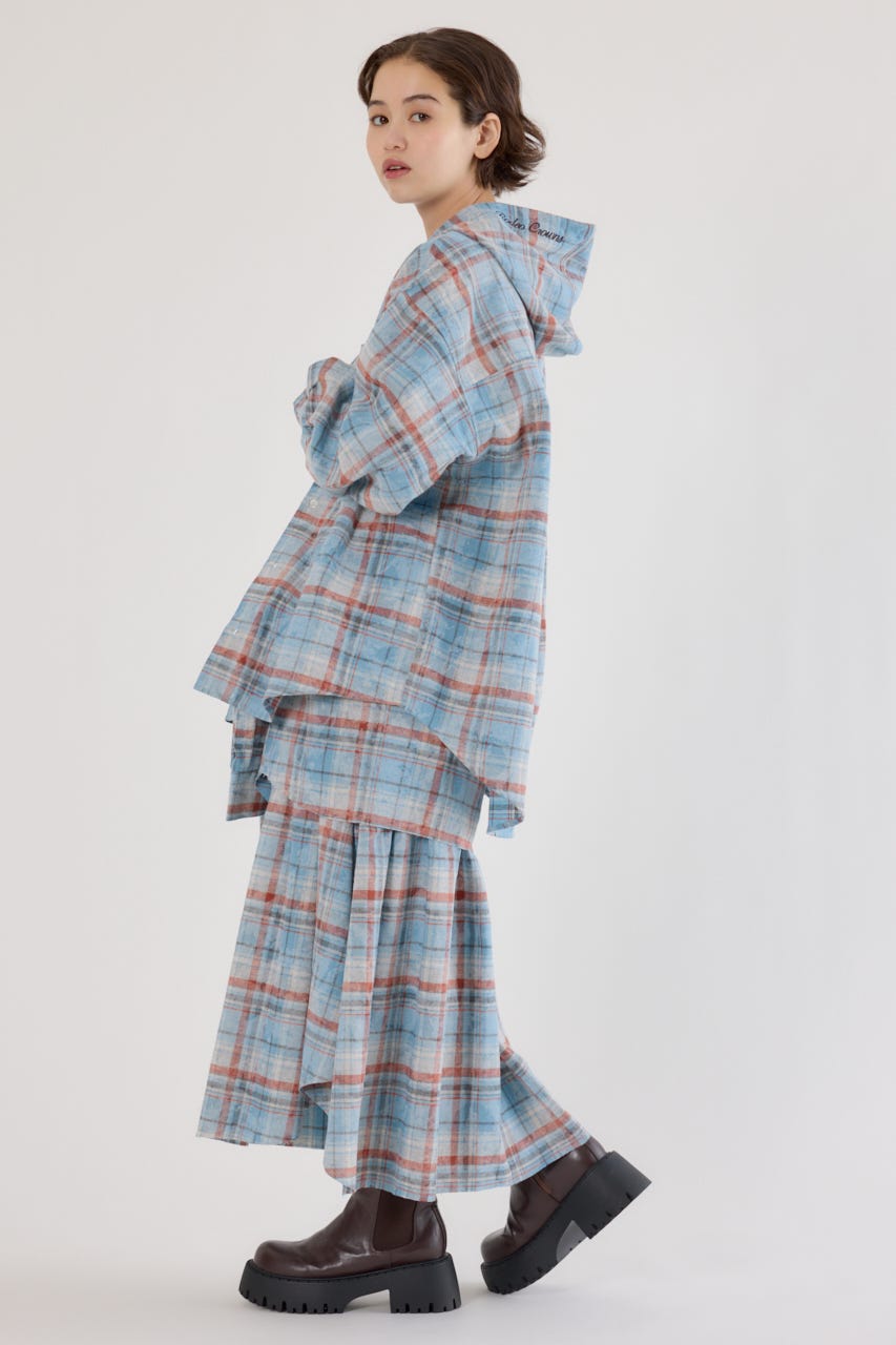 ヴィンテージチェックシャツスカート 柄BLU FREE