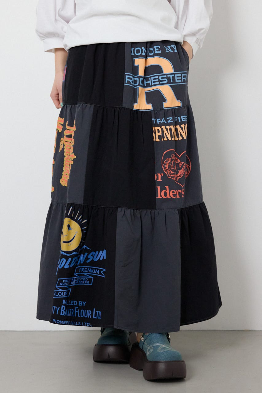 【SS先行アイテム】カスタムティアードスカート 柄BLK FREE