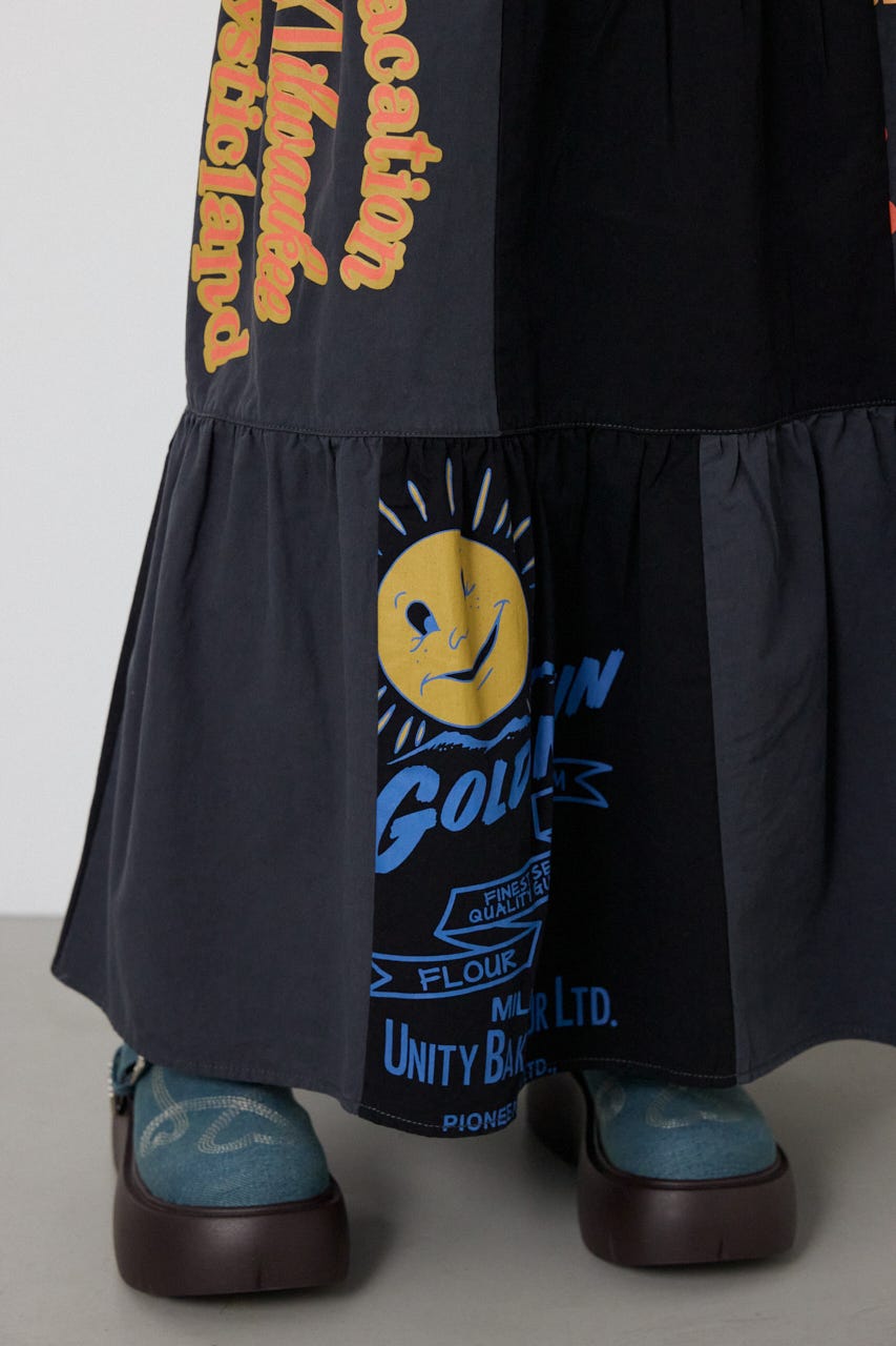 【SS先行アイテム】カスタムティアードスカート 柄BLK FREE