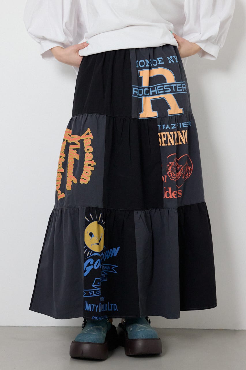 【SS先行アイテム】カスタムティアードスカート 柄BLK FREE