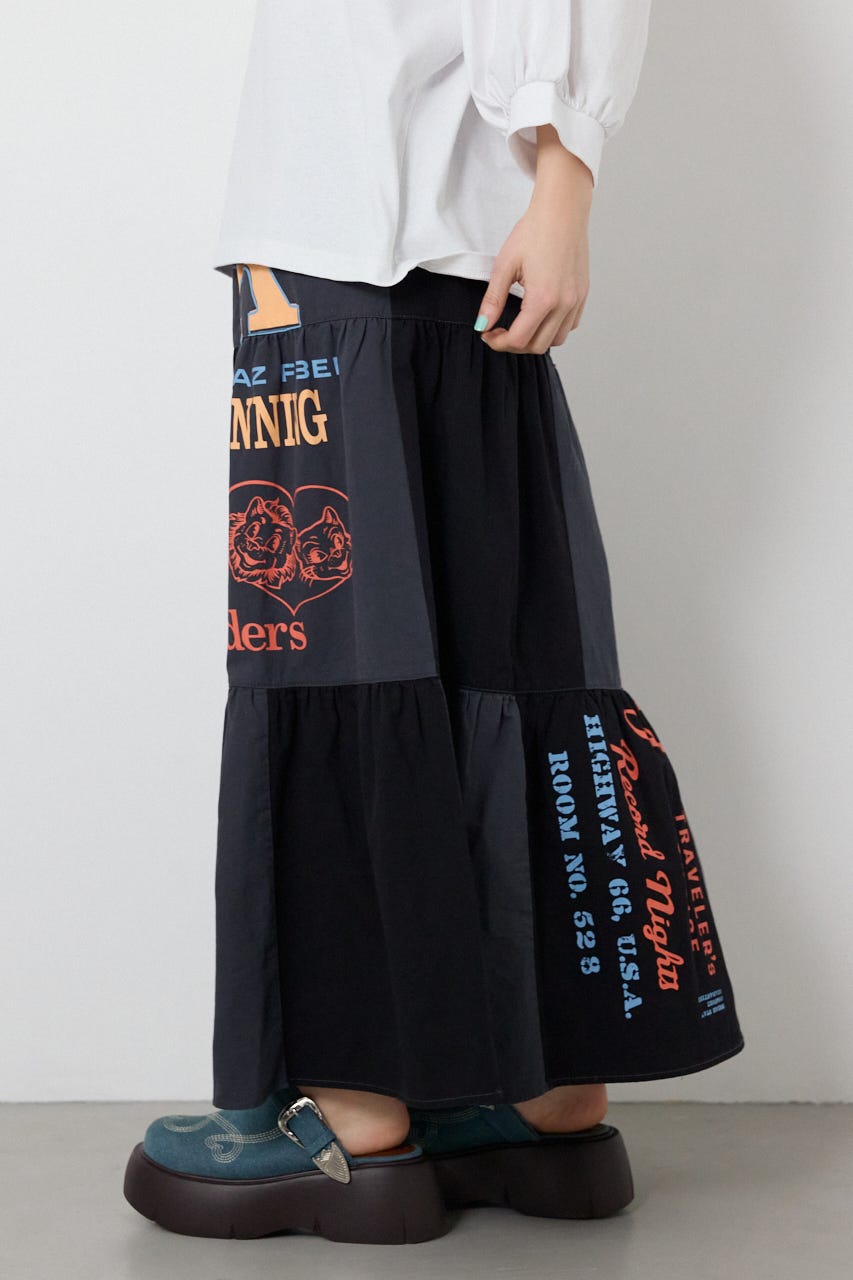 【SS先行アイテム】カスタムティアードスカート 柄BLK FREE