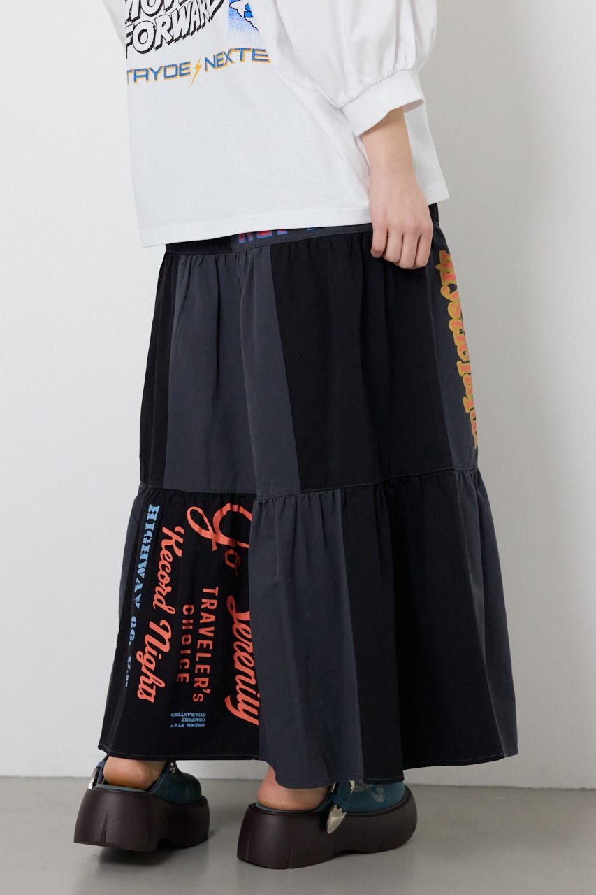 【SS先行アイテム】カスタムティアードスカート 柄BLK FREE