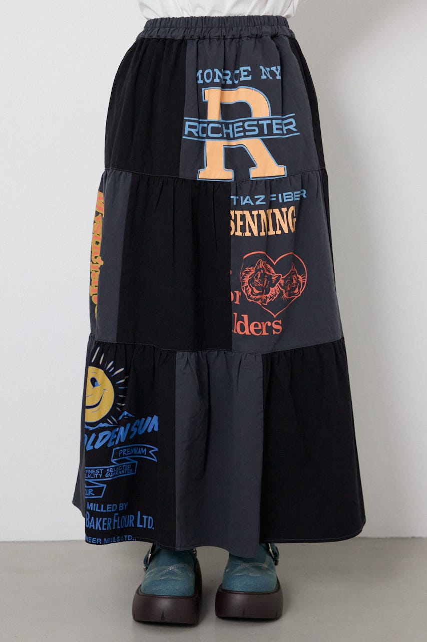 【SS先行アイテム】カスタムティアードスカート 柄BLK FREE