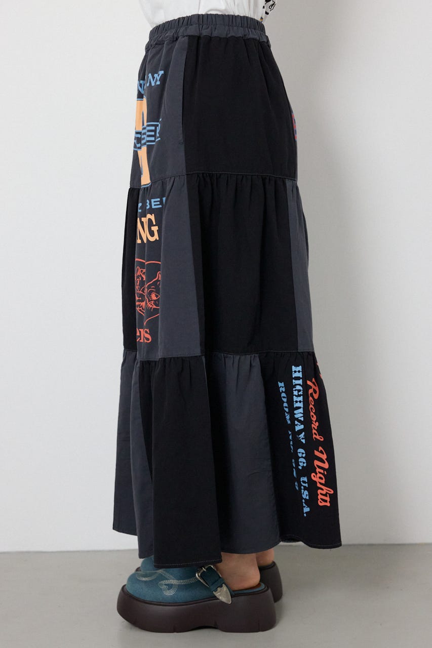 【SS先行アイテム】カスタムティアードスカート 柄BLK FREE