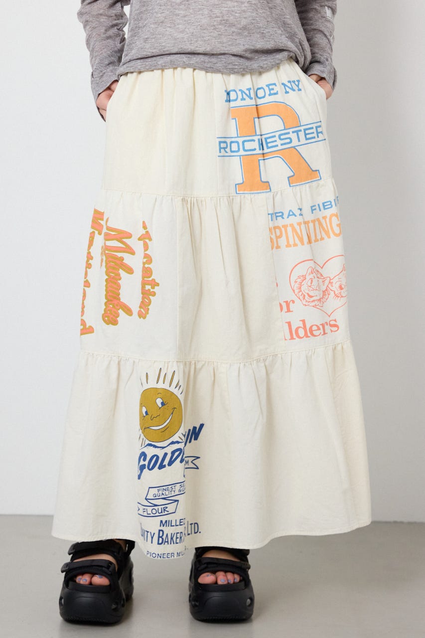 【SS先行アイテム】カスタムティアードスカート 柄WHT FREE