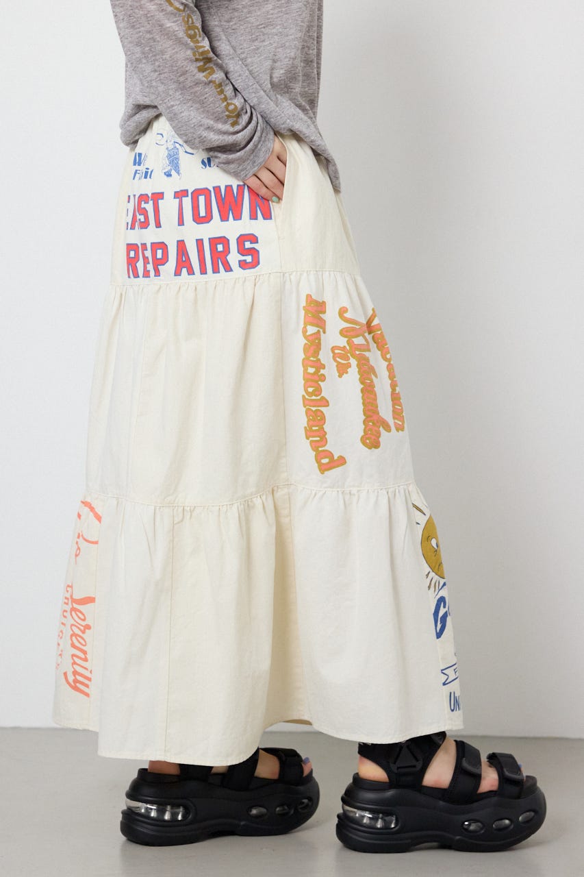 【SS先行アイテム】カスタムティアードスカート 柄WHT FREE