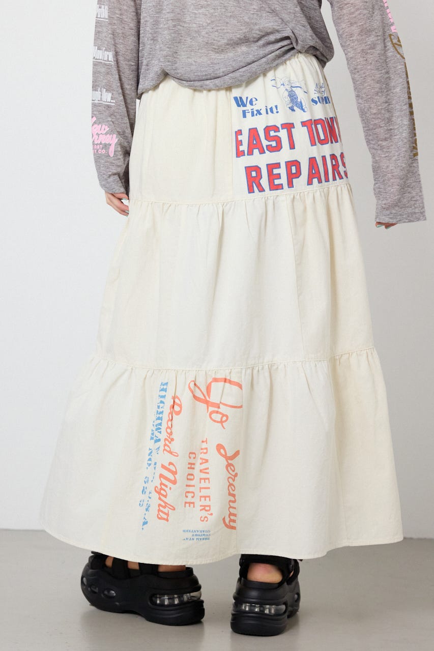 【SS先行アイテム】カスタムティアードスカート 柄WHT FREE