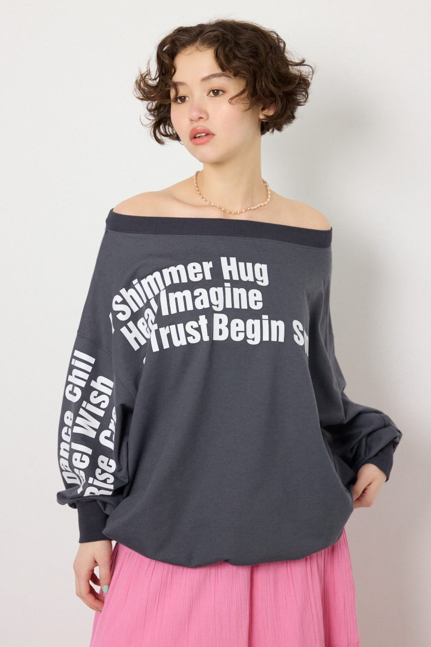 【SS先行アイテム】メッセージオフショルダートップス C.GRY FREE