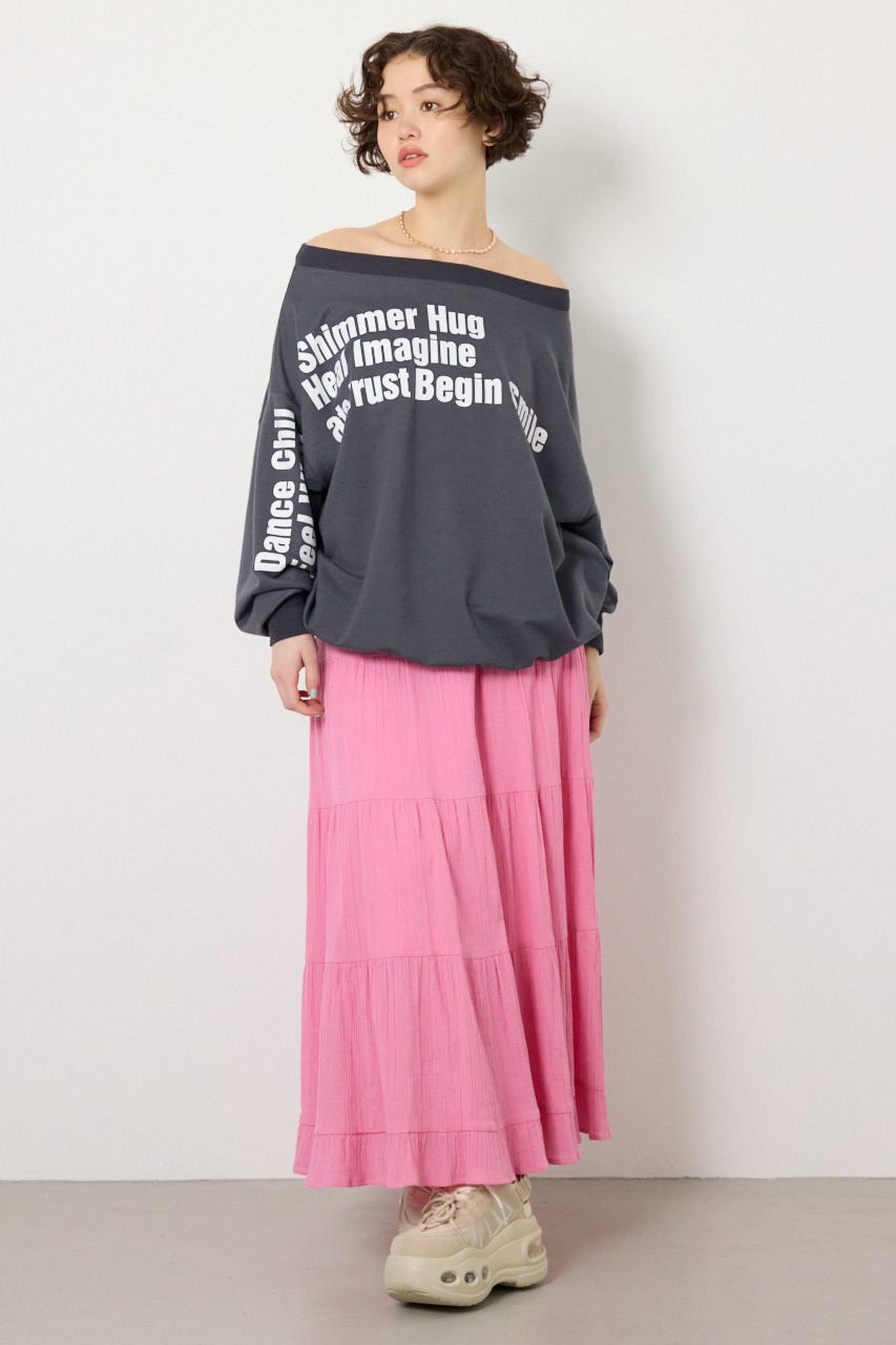 【SS先行アイテム】メッセージオフショルダートップス C.GRY FREE