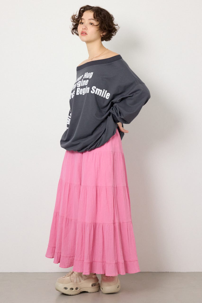 【SS先行アイテム】メッセージオフショルダートップス C.GRY FREE