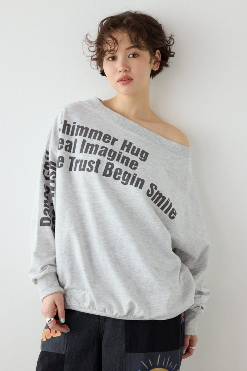 【SS先行アイテム】メッセージオフショルダートップス L/T.GRY FREE