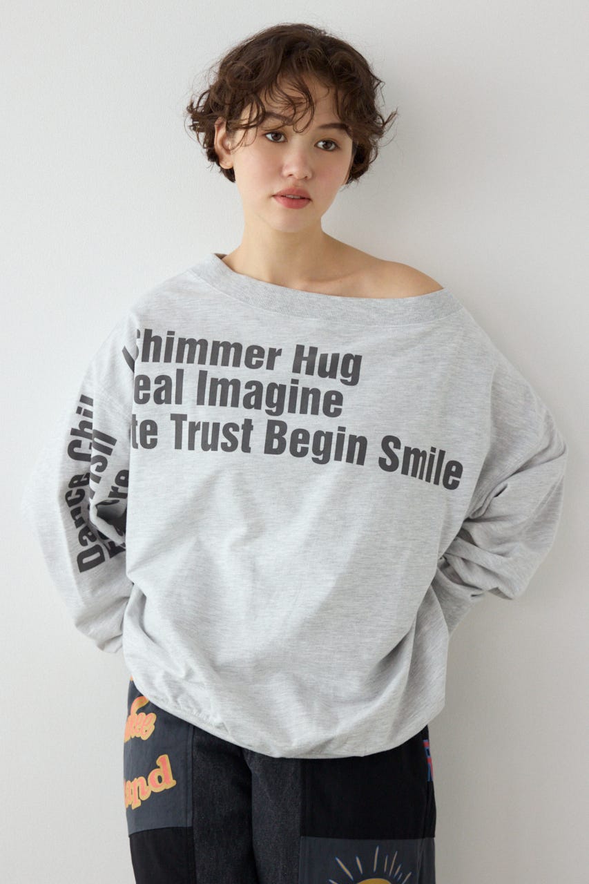 【SS先行アイテム】メッセージオフショルダートップス L/T.GRY FREE