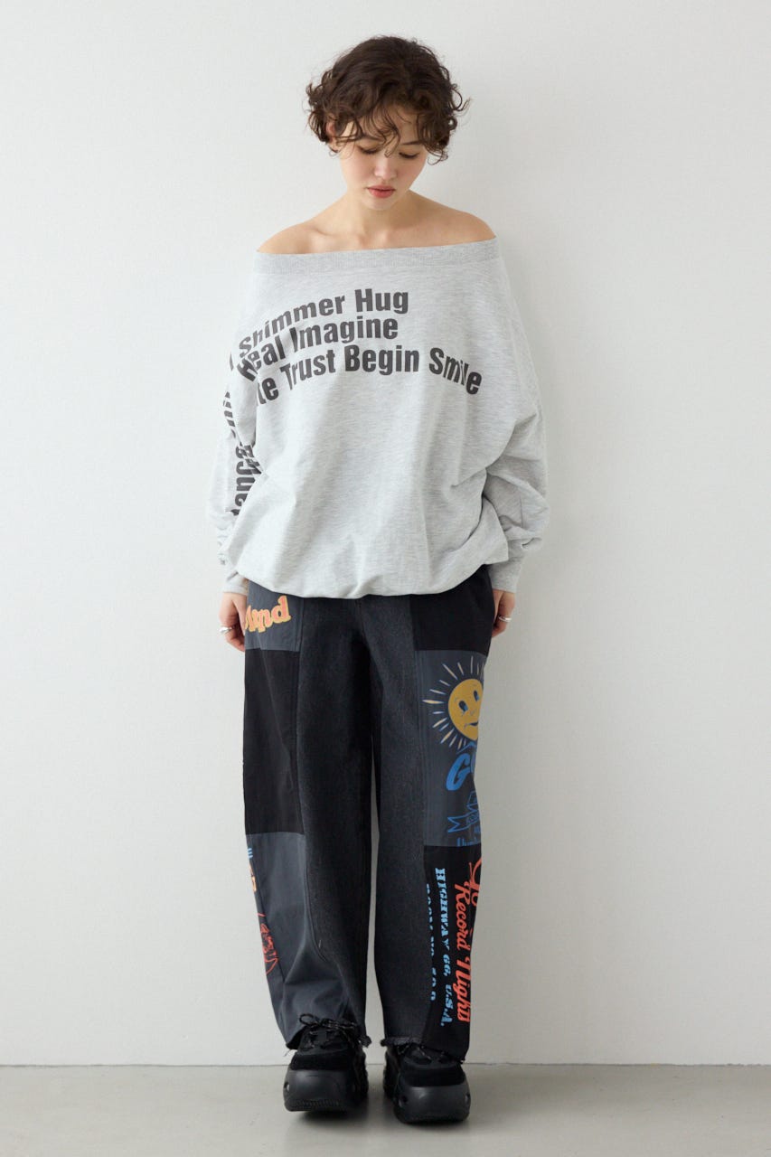 【SS先行アイテム】メッセージオフショルダートップス L/T.GRY FREE