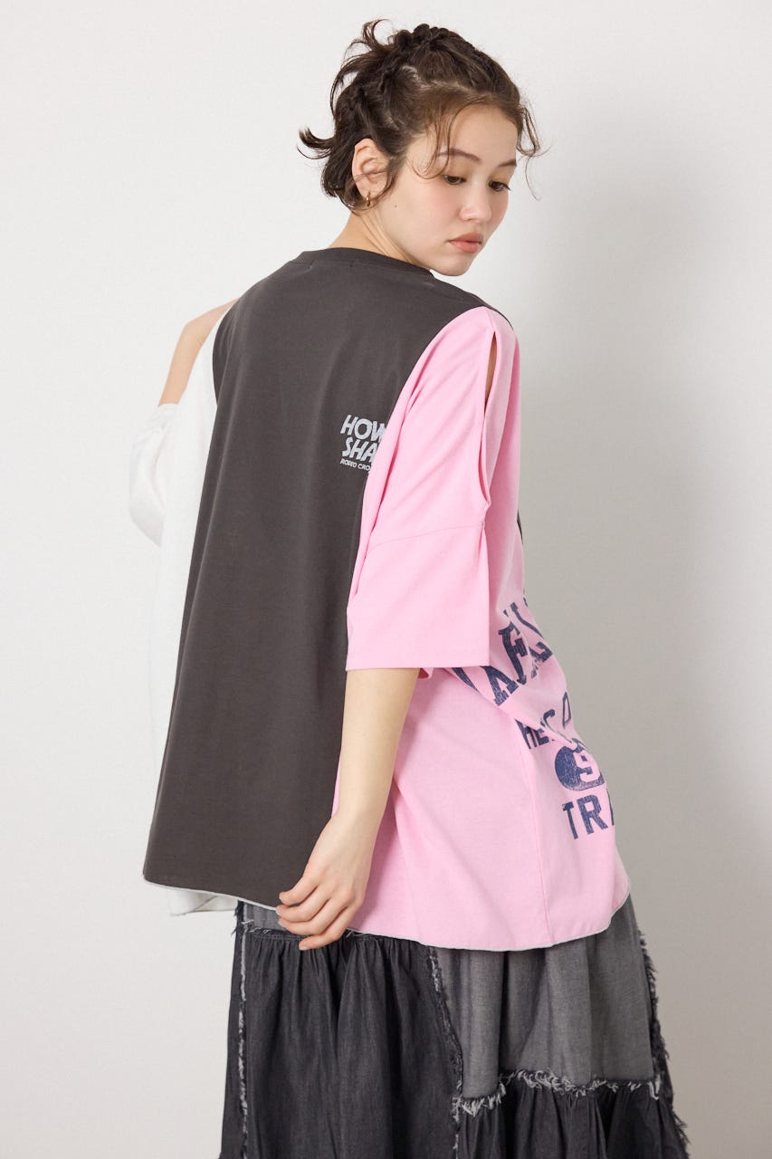 カスタムオープンショルダーTシャツ 柄C.GRY FREE