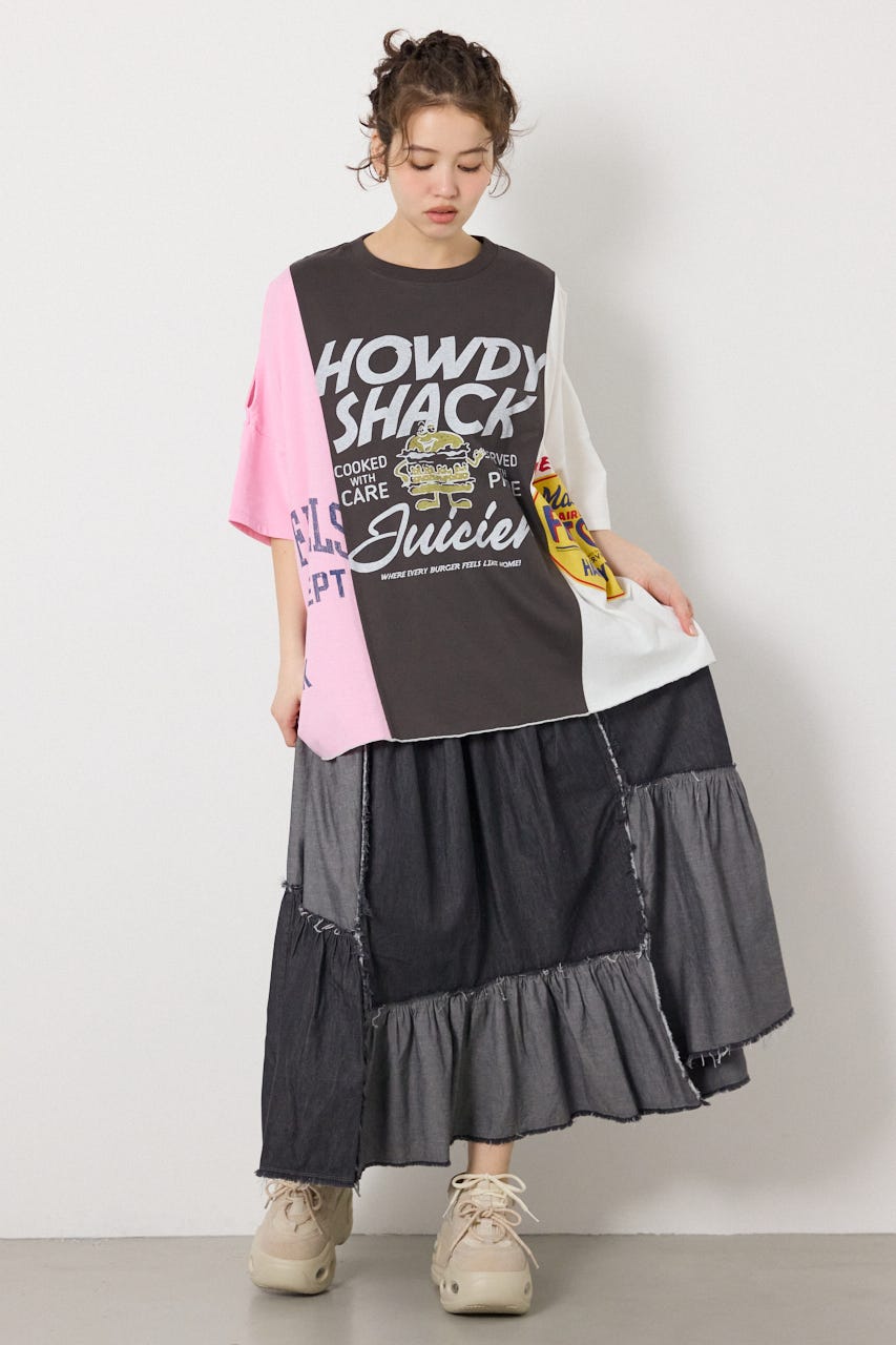 カスタムオープンショルダーTシャツ 柄C.GRY FREE