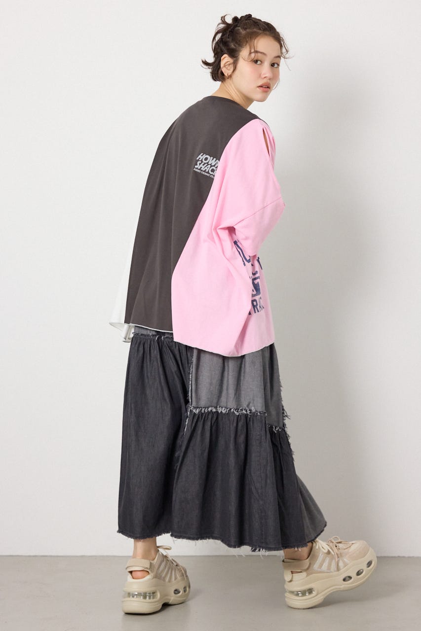 カスタムオープンショルダーTシャツ 柄C.GRY FREE