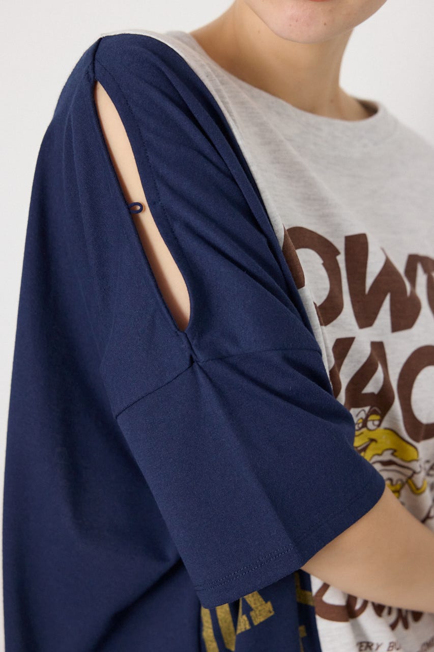 カスタムオープンショルダーTシャツ 柄T.GRY FREE