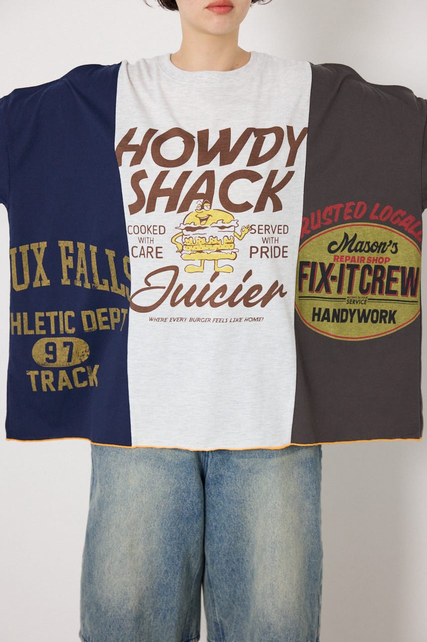 カスタムオープンショルダーTシャツ 柄T.GRY FREE