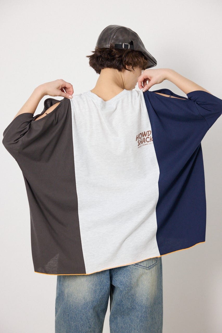 カスタムオープンショルダーTシャツ 柄T.GRY FREE