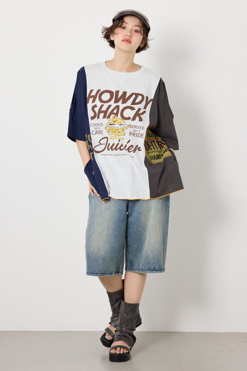 カスタムオープンショルダーTシャツ 柄T.GRY FREE