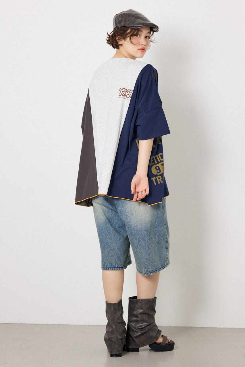 カスタムオープンショルダーTシャツ 柄T.GRY FREE