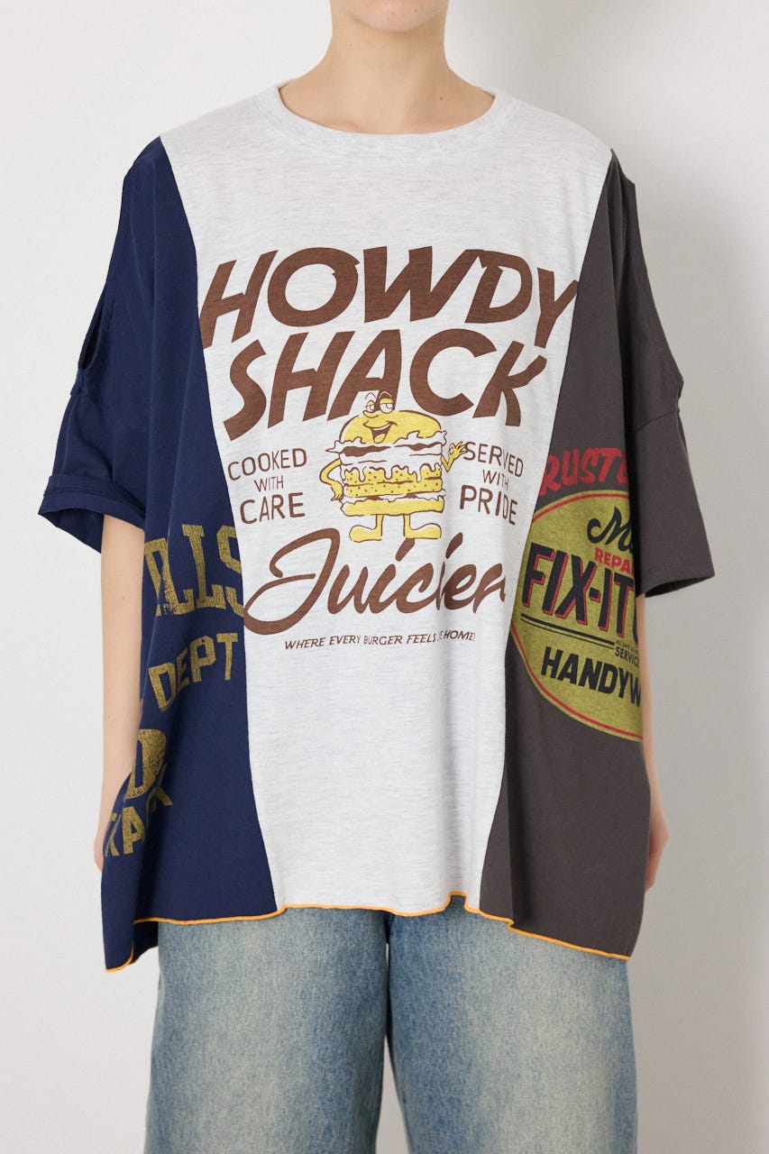 カスタムオープンショルダーTシャツ 柄T.GRY FREE