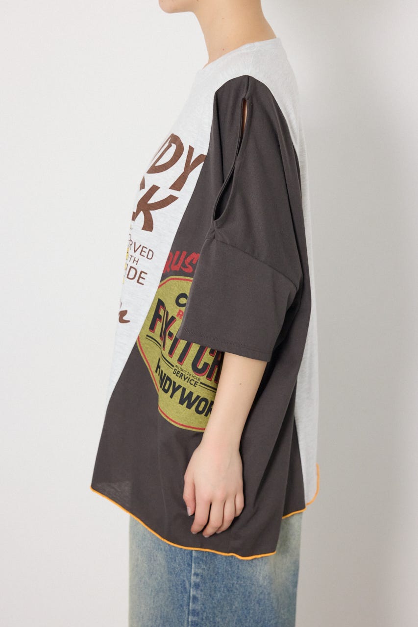 カスタムオープンショルダーTシャツ 柄T.GRY FREE
