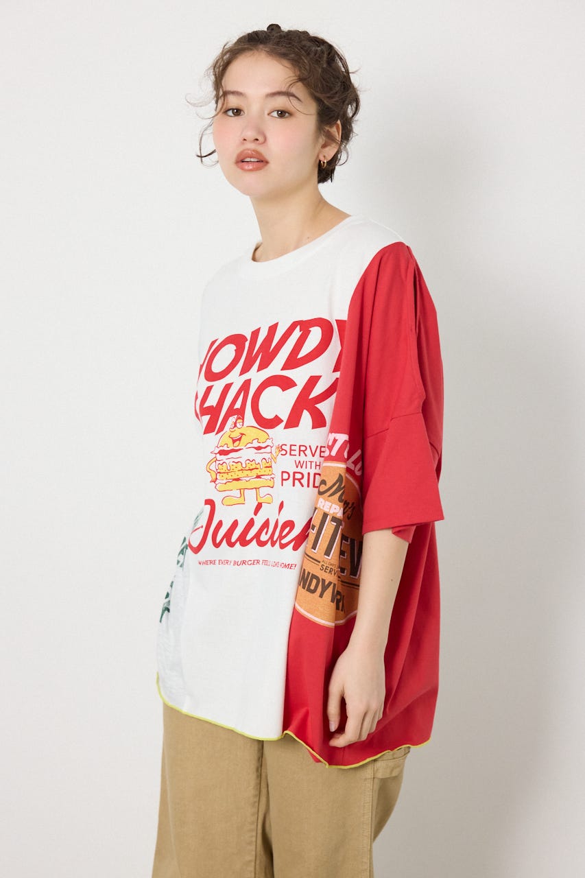 カスタムオープンショルダーTシャツ 柄WHT FREE