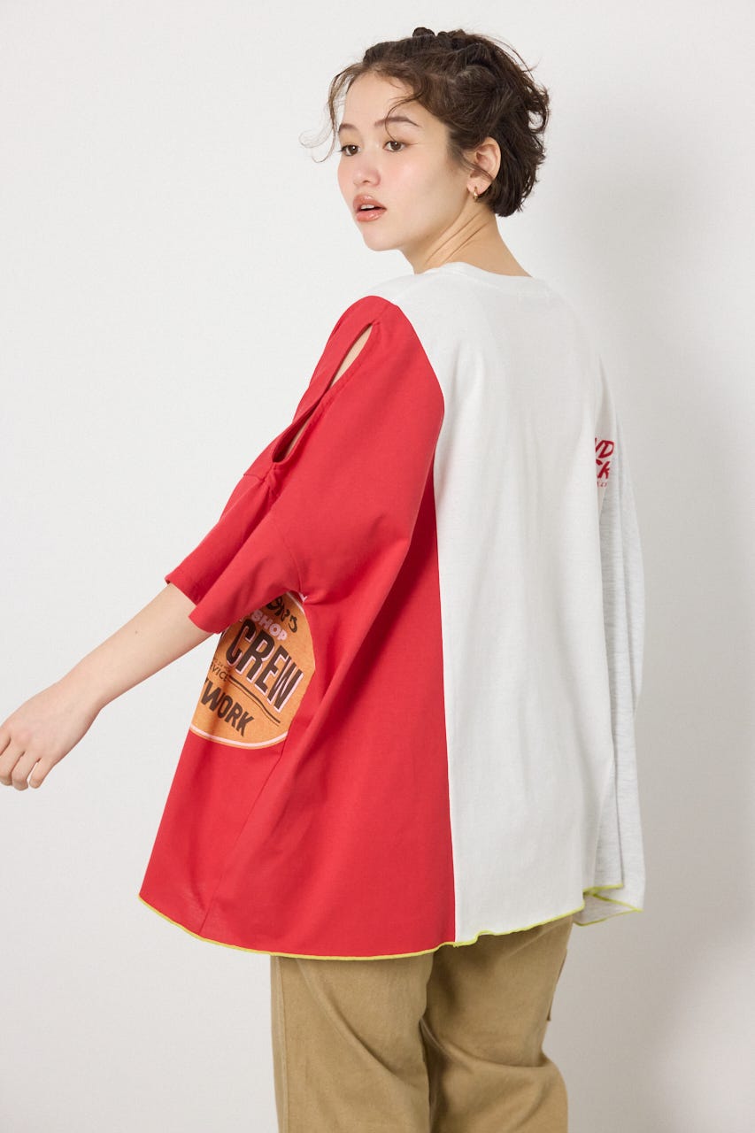 カスタムオープンショルダーTシャツ 柄WHT FREE