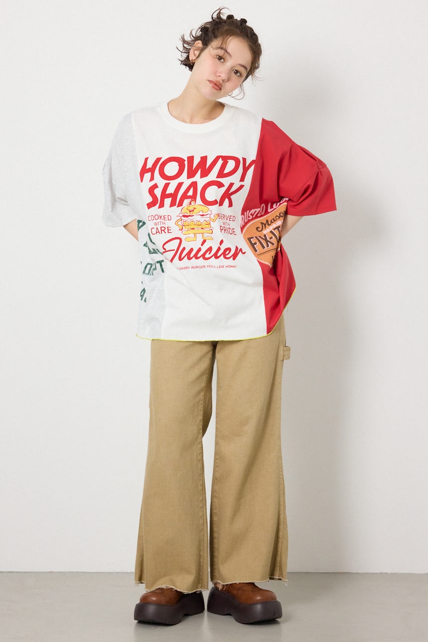 カスタムオープンショルダーTシャツ 柄WHT FREE