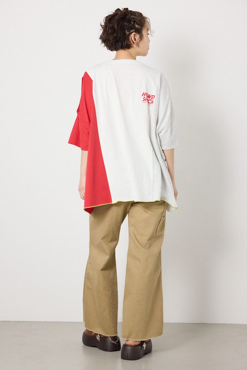 カスタムオープンショルダーTシャツ 柄WHT FREE