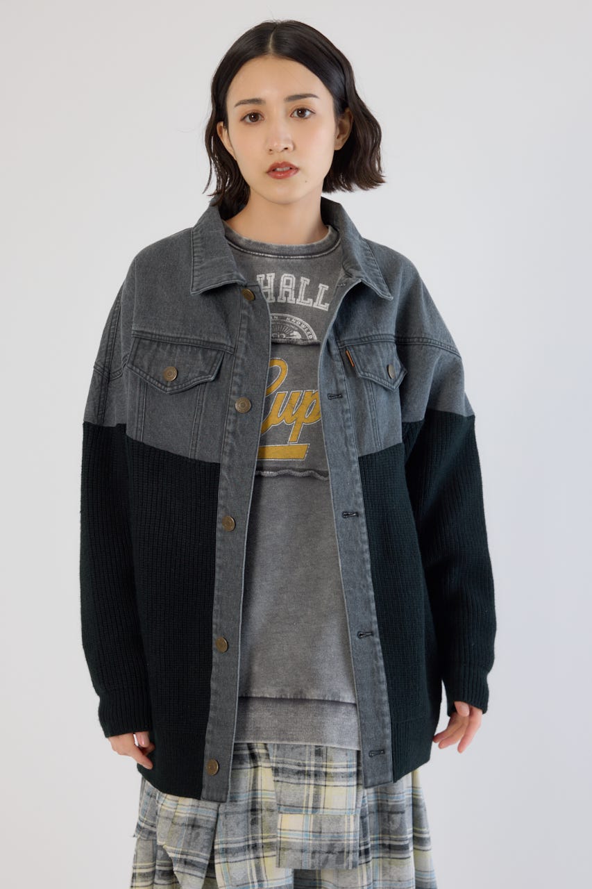 ニットドッキングルーズデニムジャケット BLK FREE