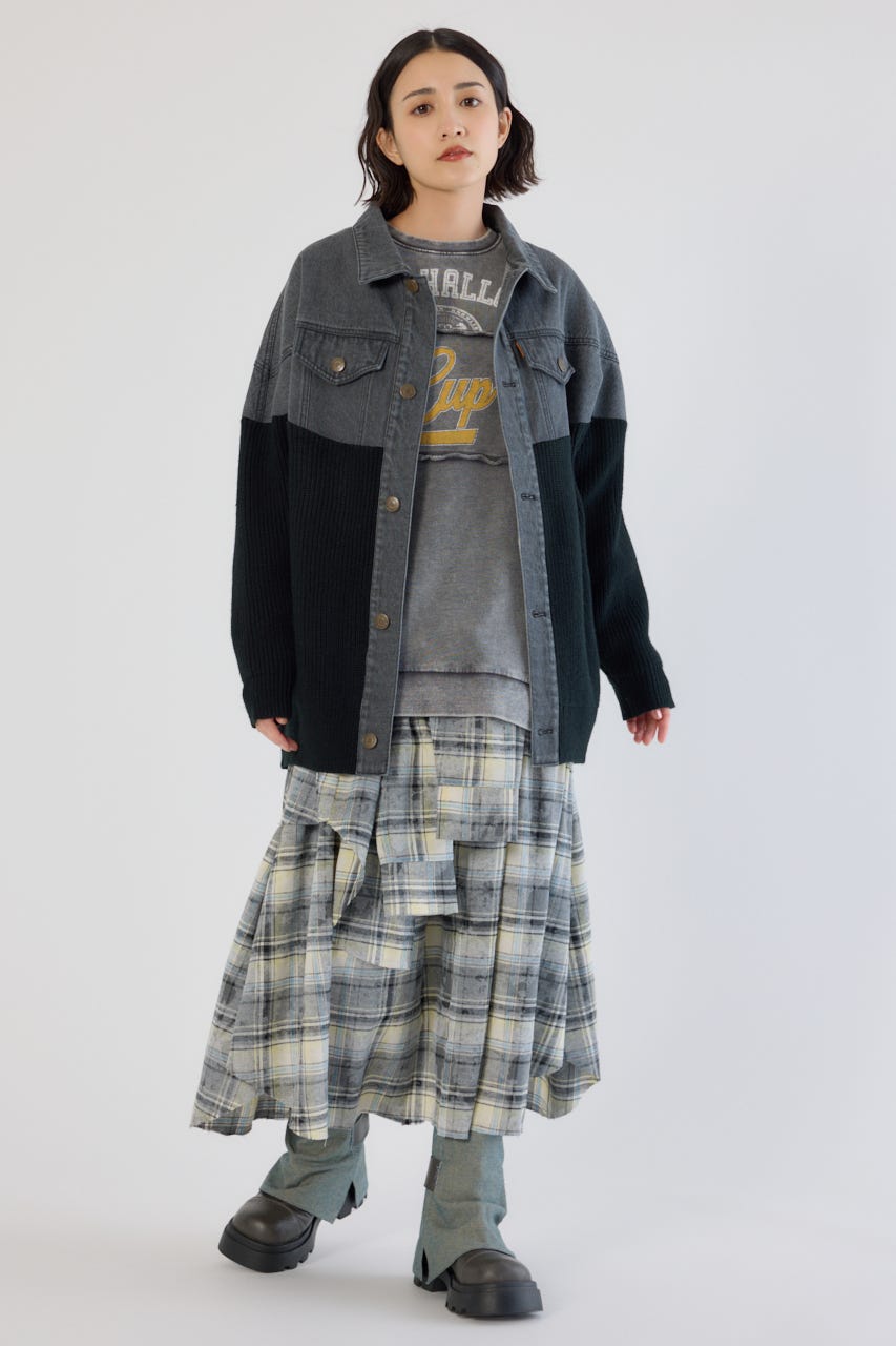 ニットドッキングルーズデニムジャケット BLK FREE