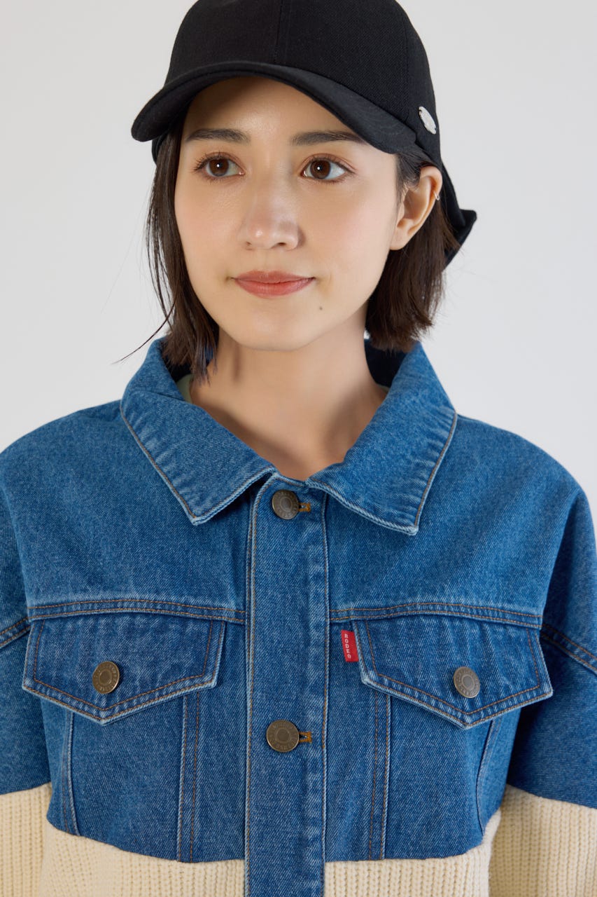 ニットドッキングルーズデニムジャケット BLU FREE