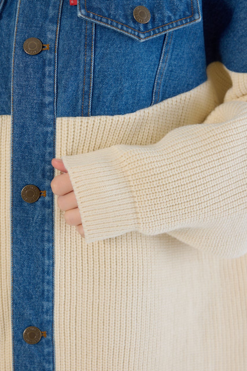 ニットドッキングルーズデニムジャケット BLU FREE