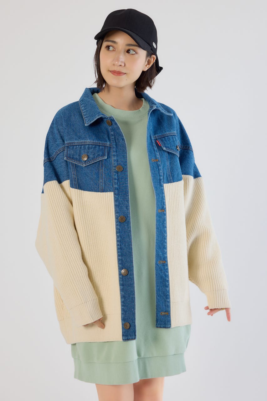 ニットドッキングルーズデニムジャケット BLU FREE