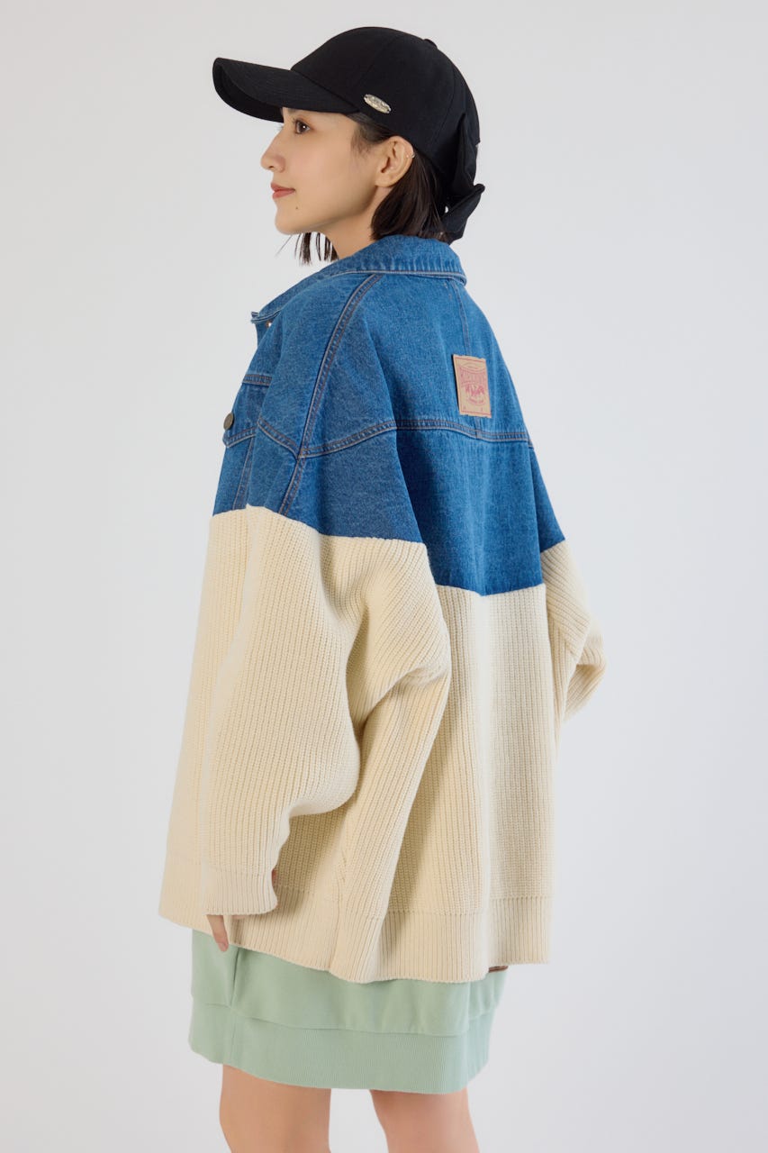 ニットドッキングルーズデニムジャケット BLU FREE
