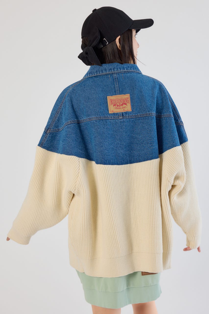 ニットドッキングルーズデニムジャケット BLU FREE
