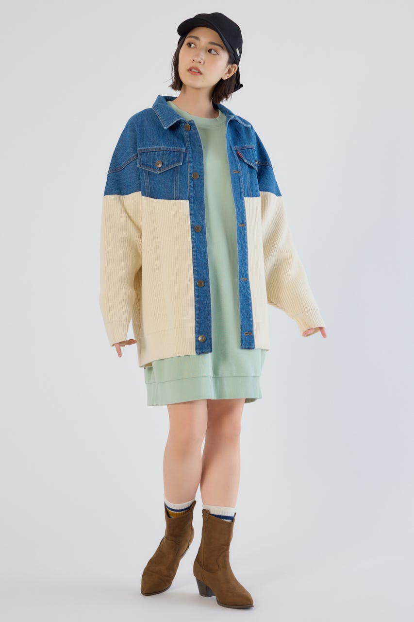 ニットドッキングルーズデニムジャケット BLU FREE