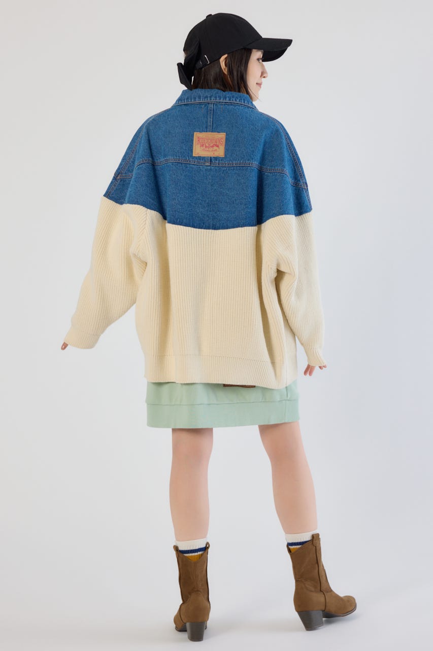 ニットドッキングルーズデニムジャケット BLU FREE