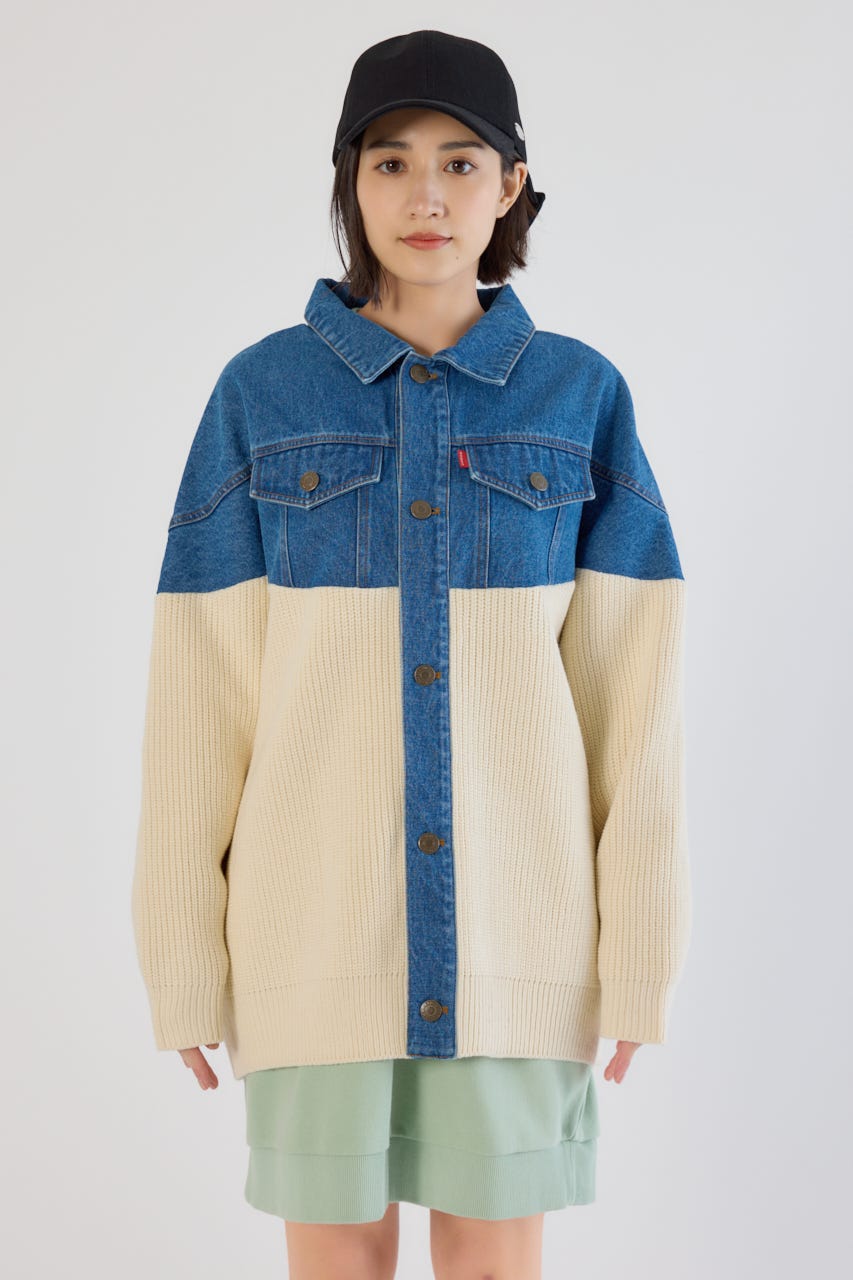 ニットドッキングルーズデニムジャケット BLU FREE