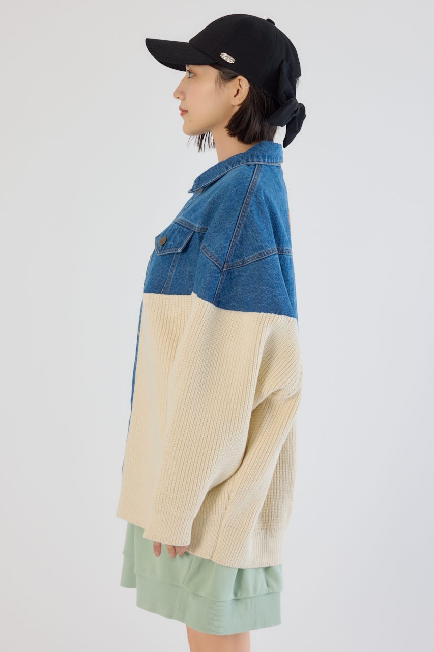 ニットドッキングルーズデニムジャケット BLU FREE