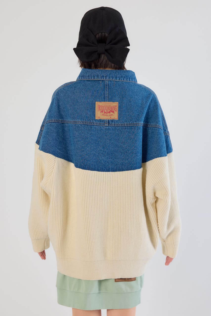 ニットドッキングルーズデニムジャケット BLU FREE