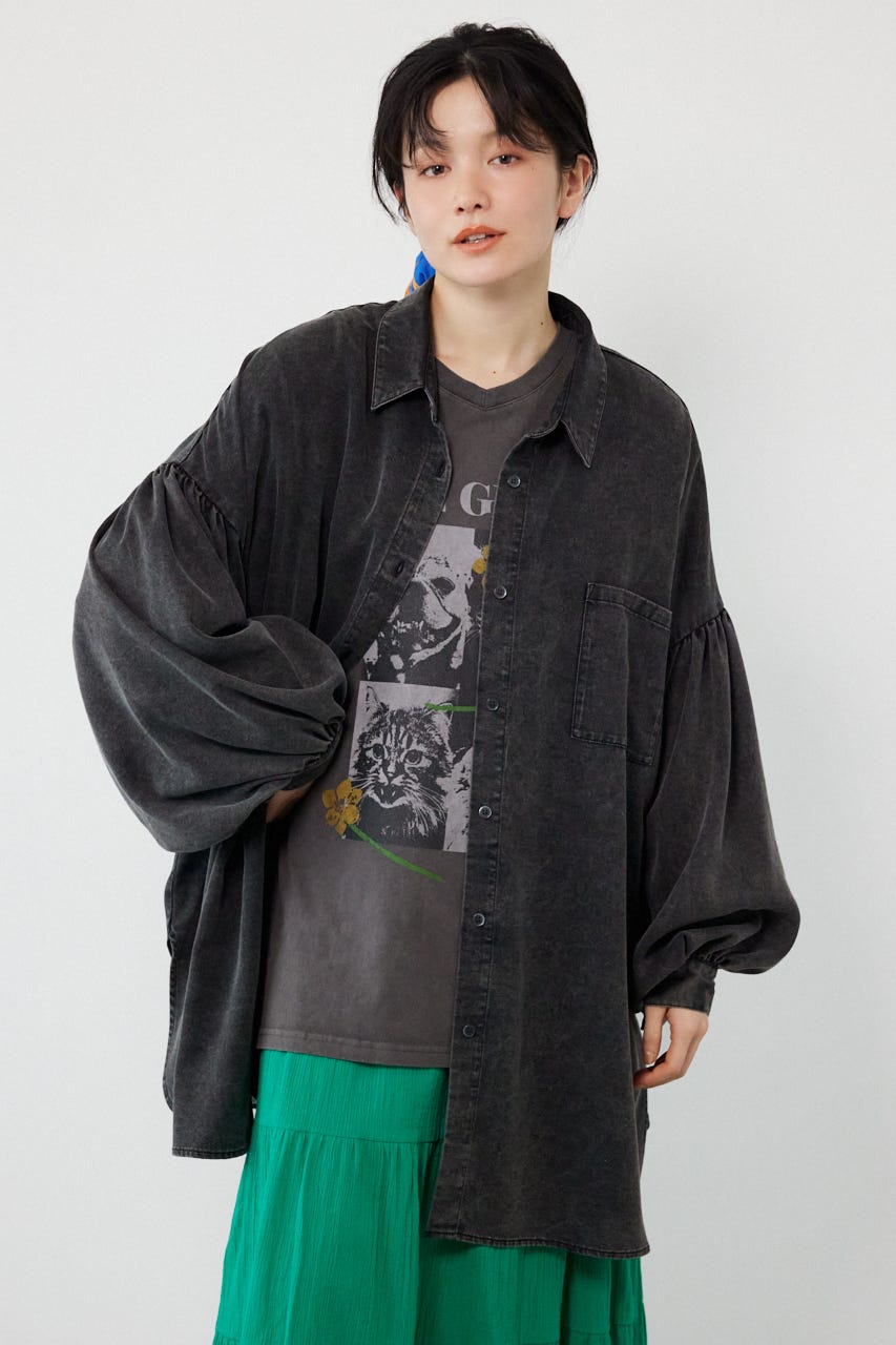 ボリュームスリーブフレアデニムシャツ BLK FREE