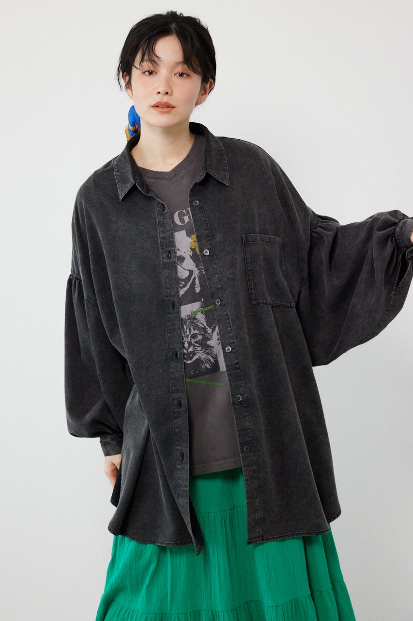 ボリュームスリーブフレアデニムシャツ BLK FREE