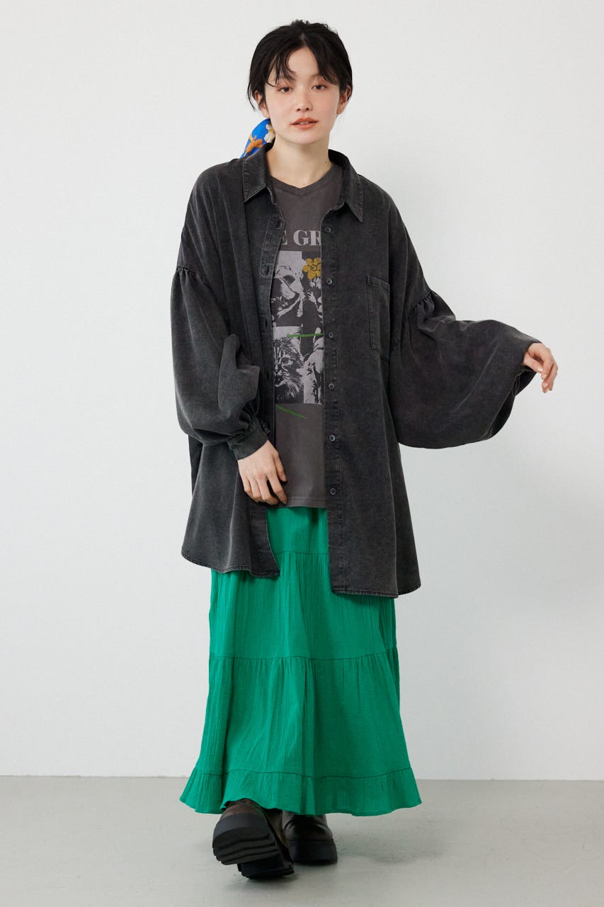 ボリュームスリーブフレアデニムシャツ BLK FREE